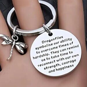 Inspirational Dragonfly Keychain Strength and Courage Silver Tone One Size